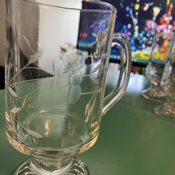 4 Set Princess house Floral Etched footed irish coffee mugs - Picture 10 of 11